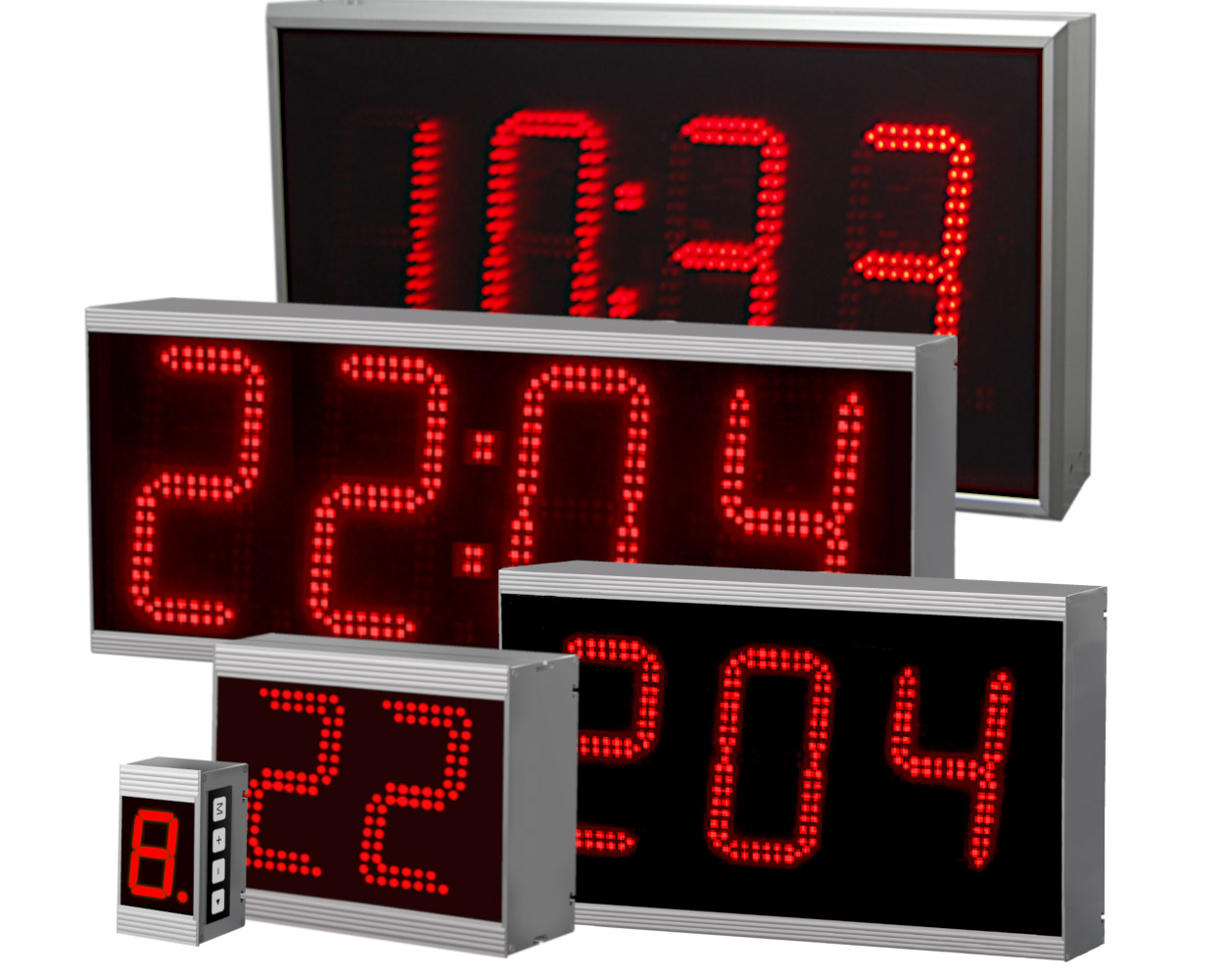 Numeric large displays, number of digits: 1 to 12 digits, dimension symbol, character sizes: 40 mm to 400 mm